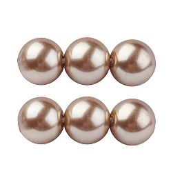 BurlyWood Grade A Glass Pearl Beads, Pearlized, Round, BurlyWood, 4mm, Hole: 0.7~1.1mm, about 100pcs/Strand, 16''(40.64cm)