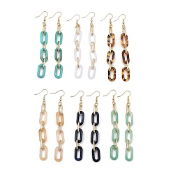 Mixed Color Acrylic & Aluminum Cable Chains Dangle Earrings, with  Brass Earring Hooks, Oval, Light Gold, Mixed Color, 100mm, Pin: 0.7mm