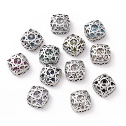 Mixed Color Eco-friendly Brass Cubic Zirconia Multi-Strand Links, Cadmium Free & Lead Free, Square, Platinum, Mixed Color, 10x10x5.7mm, Hole: 1.2mm