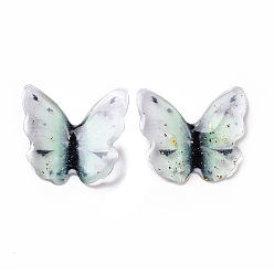 Light Sea Green Transparent Resin Cabochons, with Gold Foil, Butterfly, Light Sea Green, 21.5~22x22~24.5x1.5~4.7mm