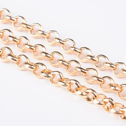 Light Gold Iron Rolo Chains, Belcher Chain, Unwelded, with Spool, Long-Lasting Plated, Light Gold, 4x1mm, about 164.04 Feet(50m)/roll