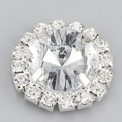Claro Cabujones traseros planos de diamantes de imitación de latón, con diamantes de imitación de acrílico, plano y redondo, el color plateado de plata, Claro, 24.5~25x8 mm, agujero: 10 mm