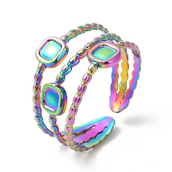 Rainbow Color Chapado en iones (ip) 304 anillo de acero inoxidable triple cuadrado abierto para mujer, color del arco iris, tamaño de EE. UU. 6 3/4 (17.1 mm)