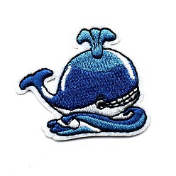Marine Blue Computerized Embroidery Cloth Iron on/Sew on Patches, Costume Accessories, Appliques, Whale, Marine Blue, 55x45mm