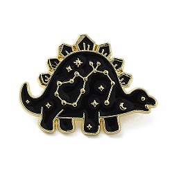Negro Alfileres de esmalte de dinosaurio, broche de aleación de oro claro para ropa de mochila, negro, 22x30x1.5 mm