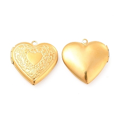 Golden 304 Stainless Steel Locket Pendants, Photo Frame Charms for Necklaces, Heart, Golden, 29x28.5x7mm, Hole: 2.1mm