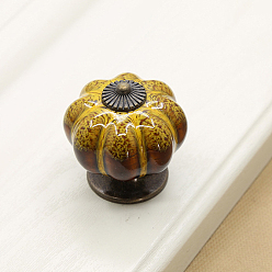 Gold Porcelain Drawer Knob, with Alloy Findings and Screws, Cabinet Pulls Handles for Kitchen Cupboard Door and Bathroom Drawer Hardware, Pumpkin, Gold, 40x40mm