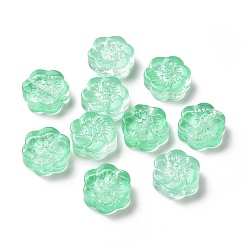 Medium Sea Green Transparent Spray Painted Glass Beads, Plum Blossom Flower, Medium Sea Green, 10x11x4mm, Hole: 1mm