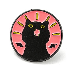 Ronde Épingles en émail de chat de dessin animé, badge en alliage noir pour femme, ronde, 24.3x1.4mm