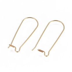 Golden Ion Plating(IP) 304 Stainless Steel Hoop Earrings Findings Kidney Ear Wires, Golden, 33x13x0.7mm, 21 Gauge