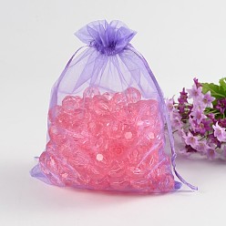 Medium Purple Rectangle Jewelry Packing Drawable Pouches, Organza Gift Bags, Medium Purple, 17x23cm