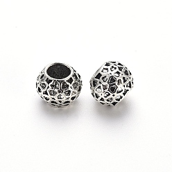 Antique Silver Tibetan Style Alloy European Beads, Large Hole Beads, Cadmium Free & Lead Free, Rondelle, Antique Silver, 11~12x9mm, Hole: 5.5mm, about 300pcs/1000g