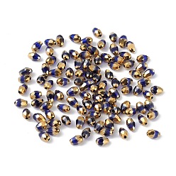 Blue Electroplate Glass Beads, Half Golden Plated, Faceted, Teardrop, Blue, 6x4x4mm, Hole: 1mm, about 500pcs/bag