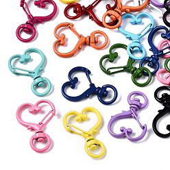Mixed Color Spray Painted Eco-Friendly Alloy Swivel Snap Hooks Clasps, Cadmium Free & Nickel Free & Lead Free, Heart, Mixed Color, 34x24x6.5mm, Hole: 5x9mm