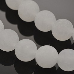 Jade Blanc Jade blanc naturel perles rondes brins, givré, 6mm, Trou: 1mm, Environ 63 pcs/chapelet, 15.3 pouce