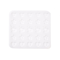 Blanc Fantôme Moules en silicone bouton bricolage, moules de résine, pour la fabrication artisanale de résine uv et de résine époxy, ours, fleur, escargot, étoiles, cœur, fantôme blanc, 93x85x5mm, Trou: 1.5~2mm, diamètre intérieur: 9~14x11~12 mm