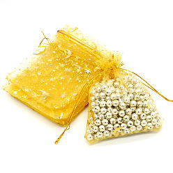 Золотистый Прямоугольные подарочные пакеты из органзы с возможностью горячего тиснения, сумки для хранения с принтом луны и звезды, золотые, 9x7 см