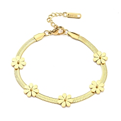 Oro Chapado al vacío 304 pulsera de eslabones de flores de acero inoxidable con cadenas en espiga para niñas y mujeres, dorado, 7-1/4 pulgada (18.3 cm)