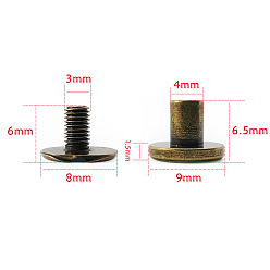 Antique Bronze Brass Rivets, with Iron Screw, for Purse Handbag Shoes Leather Craft Clothes Belt Bookbinding, Round, Antique Bronze, 0.9x0.65cm