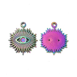 Rainbow Color Ion Plating(IP) 304 Stainless Steel Pendant Cabochon Settings, Evil Eye, Rainbow Color, Tray: 3mm, 22x18.5x1.7mm, Hole: 2.1mm