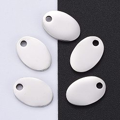 Stainless Steel Color 304 Stainless Steel Pendants, Manual Polishing, Stamping Blank Tag, Oval, Stainless Steel Color, 13x9x1.8mm, Hole: 1.3mm