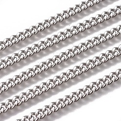 Color de Acero Inoxidable 304 cadenas de atrio de acero inoxidable hechas a mano, cadenas retorcidas, sin soldar, facetados, color acero inoxidable, 5x4x2 mm, alambre: 1.2 mm