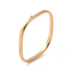 Golden Crystal Rhinestone Square Finger Ring, 201 Stainless Steel Jewelry for Women, Golden, Inner Diameter: 17mm