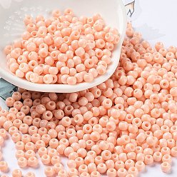 Pêche Cuisson de peinture perles de rocaille en verre, ronde, peachpuff, 4x3mm, Trou: 1.2mm, environ 7650 pcs / livre