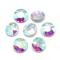 Clear AB Pointed Back Glass Rhinestone Cabochons, Back Plated, Faceted, Flat Round, Clear AB, 8x3.5mm