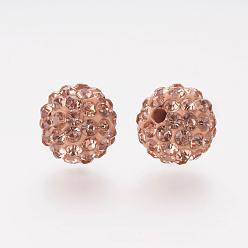Rose Clair Perles de strass d'argile polymère , Grade a, ronde, perles de boule pave disco , Light Peach, 8x7.5mm, Trou: 1mm