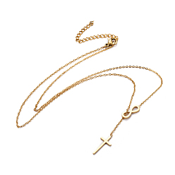 Golden 304 Stainless Steel Cable Chains Lariat Necklaces, with Lobster Claw Clasps, Infinity with Cross, Golden, 17.3 inch(44cm), 1mm