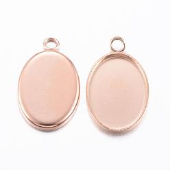 Rose Gold Ion Plating(IP) 304 Stainless Steel Pendant Cabochon Settings, Plain Edge Bezel Cups, Oval, Rose Gold, Tray: 14x10mm, 17.5x11x1.5mm, Hole: 2mm