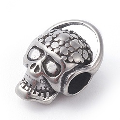 Antique Silver 316 Surgical Stainless Steel European Beads, Large Hole Beads, Skull, Antique Silver, 12x17.5x7.5mm, Hole: 4.2mm