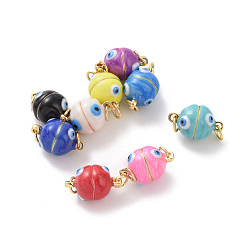 Mixed Color Brass Magnetic Clasps, with Enamel, Round with Evil Eye, Real 18K Gold Plated, Mixed Color, 16x10mm, Hole: 3mm