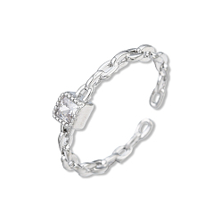Platino Anillo abierto de circonia cúbica transparente para mujer, anillo de cadena de latón, sin cadmio y níque y plomo, Platino, tamaño de EE. UU. 6 3/4 (17.1 mm)