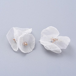Белый Плетеные аксессуары из ткани ручной работы из ткани, с позолоченной латунной проушиной, цветок, белые, 25~31x4.5 мм