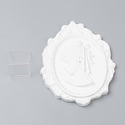 White Resin Earring Jewelry Cameo Display Stand, with Plastic Holder, White, 14.2x11x1.3cm, Hole: 2mm