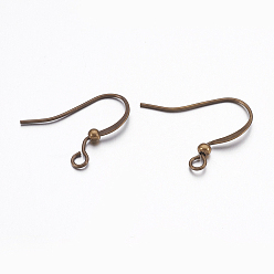 Antique Bronze Brass Ear French Earring Hooks, with Horizontal Loop, Flat Earring Hooks, Antique Bronze, 17x20x2.2mm, Hole: 1.5mm, 20 Gauge, Pin: 0.8mm