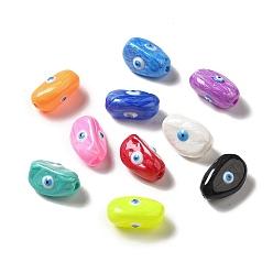 Color mezclado Perlas de vidrio opacos, con esmalte, oval con mal de ojo, color mezclado, 19~20x10.5~13x10~11 mm, agujero: 1.4 mm