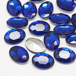 Sapphire Pointed Back Glass Rhinestone Cabochons, Back Plated, Faceted, Oval, Sapphire, 18x13x5.5mm