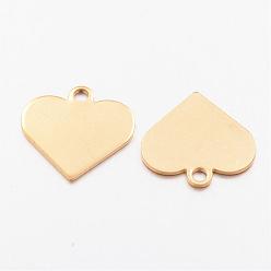 Golden Ion Plating(IP) 304 Stainless Steel Charms, Stamping Blank Tag Pendant, Heart, Golden, 15.5x16x0.7mm, Hole: 1.5mm