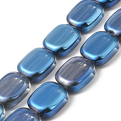 Steel Blue Transparent Electroplate Glass Bead Strands, Rainbow Plated, Rectangle, Steel Blue, 12x10x4.5mm, Hole: 1mm, about 55pcs/strand, 25.98''(66cm)