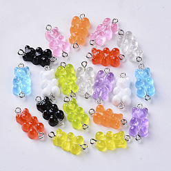 Mixed Color Resin Links connectors, with Platinum Plated Iron Loop, Bear, Mixed Color, 25x11.5x7mm, hole: 1.5mm