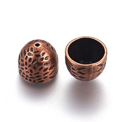 Red Copper Hammered Alloy Campaniform Cord Ends, End Caps, Cadmium Free & Nickel Free & Lead Free, Red Copper, 16x14mm, Hole: 1mm, Inner Diameter: 13mm