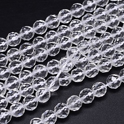 Clear Faceted(64 Facets) Round Grade A Natural Quartz Crystal Beads Strands, Rock Crystal Beads, Clear, 12mm, Hole: 1.2mm,  about 33pcs/strand, 15.5 inch