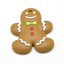 Peru Food Grade Eco-Friendly Silicone Big Pendants, Chewing Pendants For Teethers, DIY Nursing Necklaces Making, Gingerbread Man, Peru, 80x66x12mm, Hole: 3x6mm