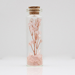 Розовый Кварц Стеклянные бутылки желая украшения, с кусочками розового кварца внутри и пробкой, 22x74 мм