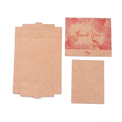 BurlyWood Kraft Paper Boxes and Necklace Jewelry Display Cards, Packaging Boxes, with Word Thank You and Heart Pattern, BurlyWood, Folded Box Size: 7.3x5.4x1.2cm, Display Card: 7x5x0.05cm