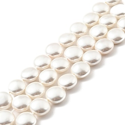 White Electroplated Shell Pearl Beads Strands, Polished, Flat Round, White, 9.5~10x5~5.5mm, Hole: 1mm, about 41pcs/strand, 16.14 inch(41cm)