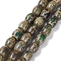 Green Tara Pattern Estilo tibetano granos de Dzi hebras, cuentas de ágata naturales, teñido y climatizada, oval, patrón de tara verde, 13~14x9.5~10 mm, agujero: 1.2 mm, sobre 25 unidades / cadena, 13.39'' (34 cm)